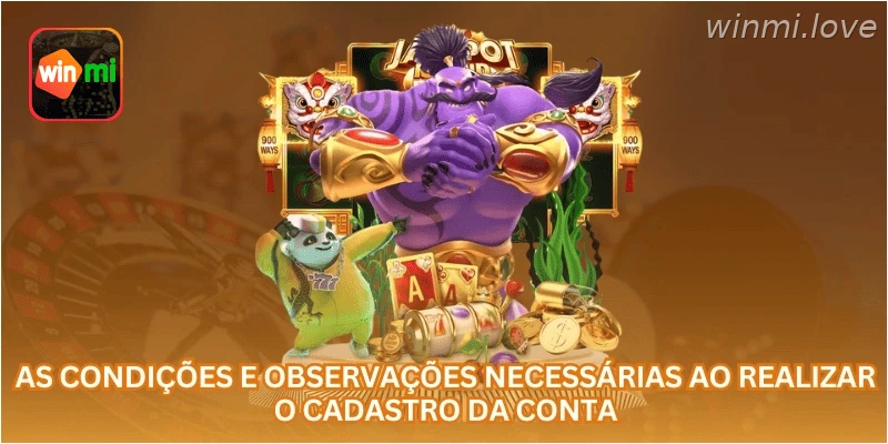 As condições e observações necessárias ao realizar o cadastro da conta.